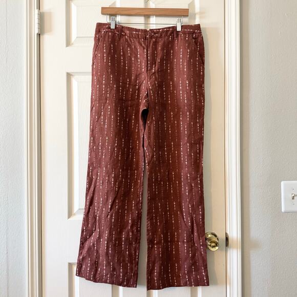Garnet Hill Classic Linen Trousers in Cinnamon Print - Picture 1 of 9